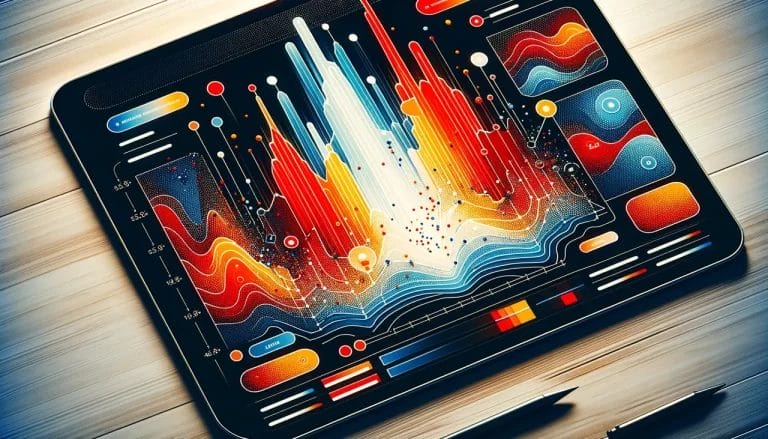 A creative and modern illustration of a heat map on a website page, showing areas of high user interaction in warm colors like red and orange, and low interaction in cool colors like blue. The image should convey the concept of website user engagement analysis, focusing on how different areas of a web page attract varying levels of attention. The style should be a blend of digital illustration and photography, with a sleek, professional look.