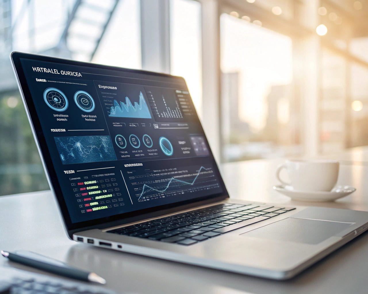 A modern digital analytics dashboard displaying cookieless tracking features in a futuristic workspace, highlighted with a soft glow to emphasize clarity and innovation.