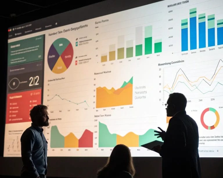 A cinematic image of a modern dashboard displaying colorful graphs and charts, focusing on real-time subscription analytics with sharp shadows and an off-center composition.