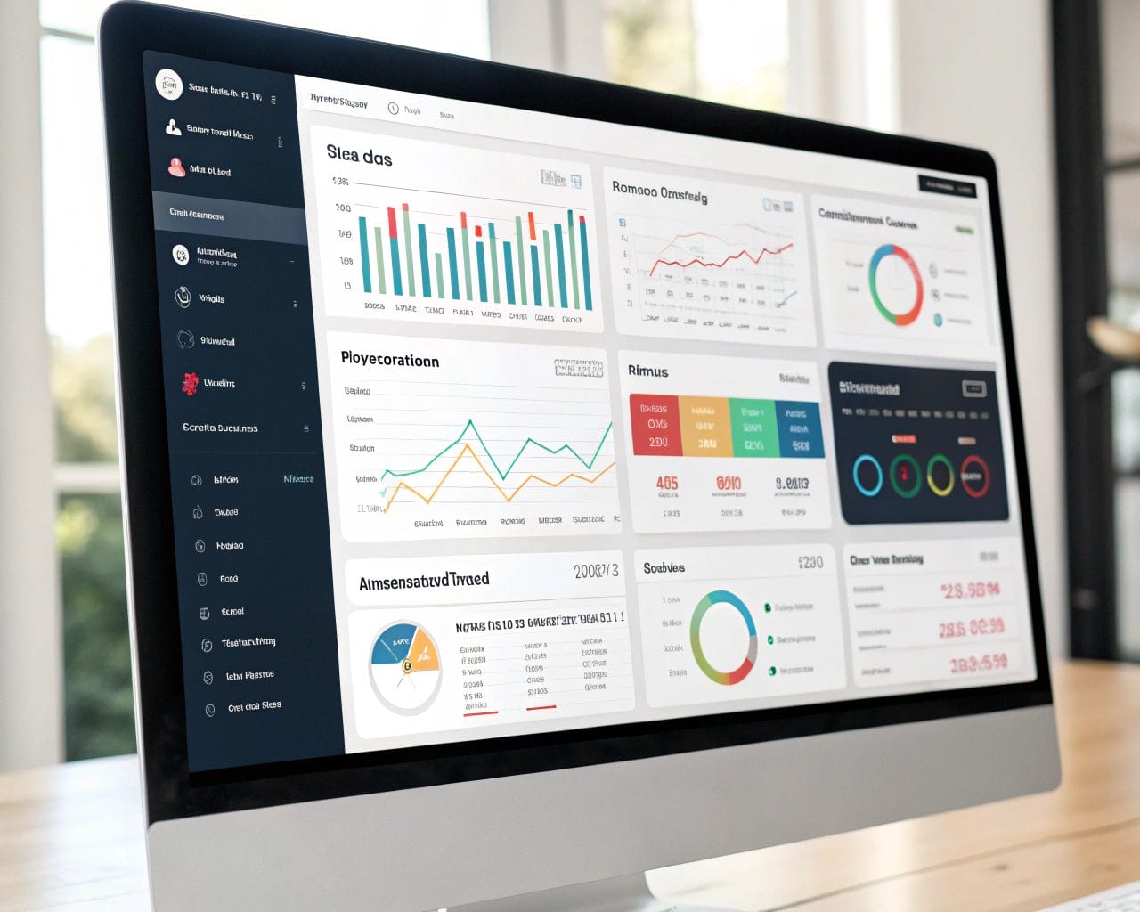 A contemporary dashboard of a data analytics platform featuring various tools and graphs designed for privacy and efficiency, presented in a minimalist style with vivid colors and a clear layout.