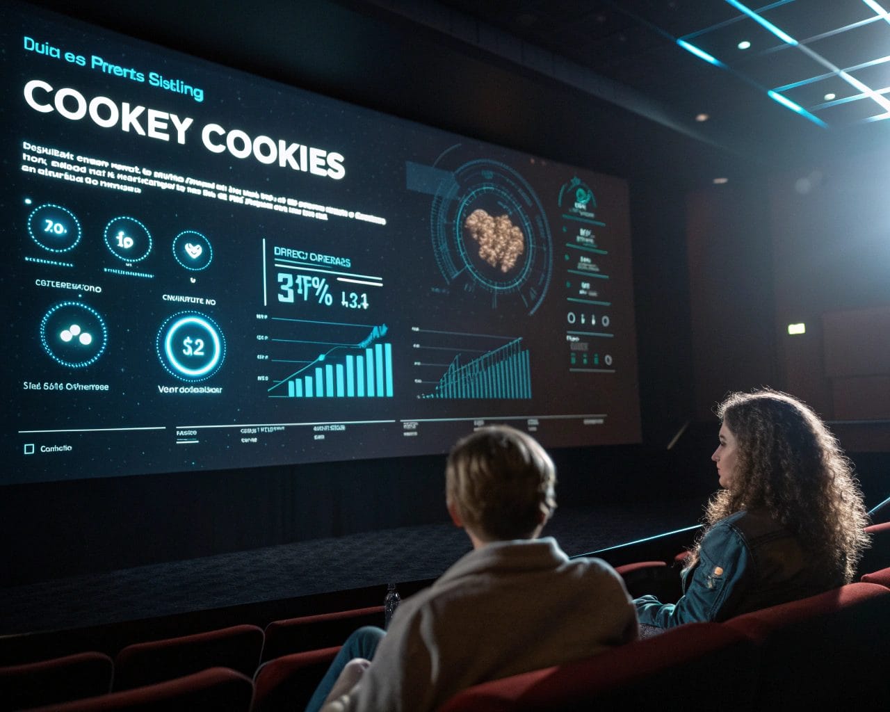 Navigating the Future of Cookieless Measurement: Alternatives to Third-Party Cookies for Digital Marketers 1 A glowing futuristic digital interface showcasing data analytics and privacy icons, set against atmospheric backlighting with an off-center arrangement and negative space to reflect innovation and advanced technology.