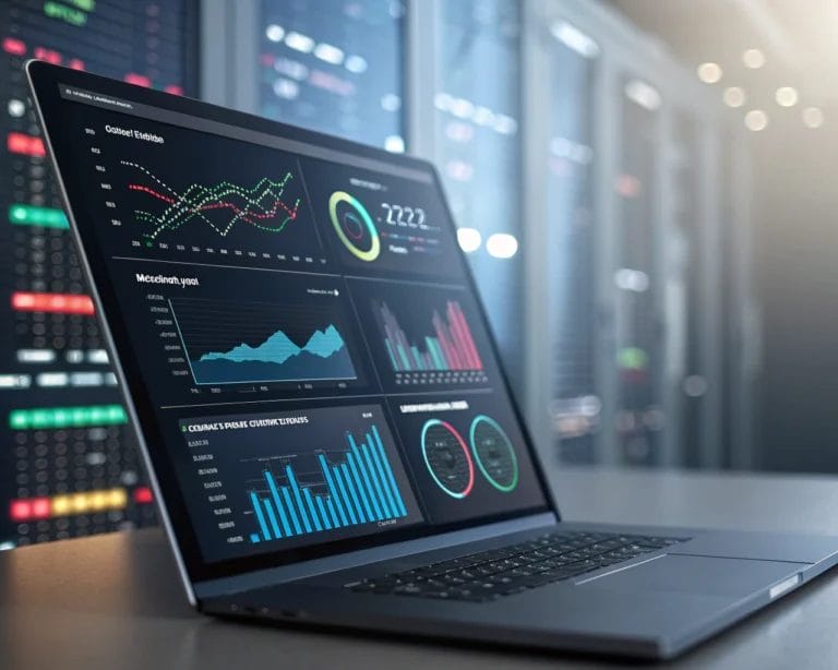 Best Practices for SimplifyAnalytics Migration: Ensuring Data Integrity During Cloud Analytics Migration 8 A modern digital analytics dashboard displaying vibrant charts and graphs against an abstract background representing data flow, illuminated by atmospheric backlighting, highlighting the innovative and precise nature of data analysis.