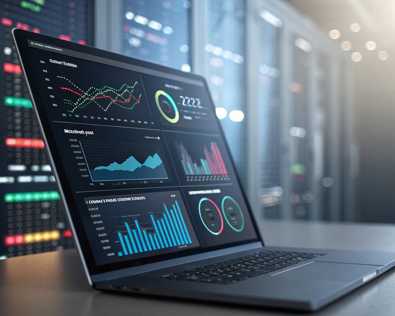 Best Practices for SimplifyAnalytics Migration: Ensuring Data Integrity During Cloud Analytics Migration 1 A modern digital analytics dashboard displaying vibrant charts and graphs against an abstract background representing data flow, illuminated by atmospheric backlighting, highlighting the innovative and precise nature of data analysis.