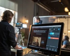 A modern computer screen featuring a digital session replay interface, with mouse movements and form interactions visible. The workspace has ambient backlighting, creating a sleek atmosphere.