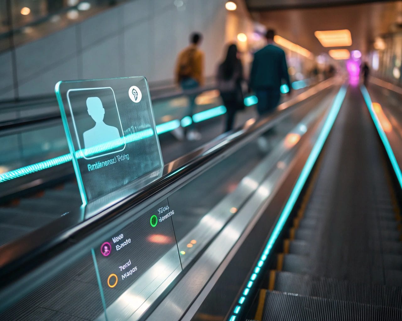 Advanced behavioral user segmentation strategies for e-commerce: Machine learning for predictive user segmentation and personalization 1 A holographic user profile card floating mid-air with a generic avatar and a pulsing intent score, surrounded by glowing data icons. The card moves along illuminated digital lanes, set against a blurred background with vibrant color highlights. The image features extreme detail on the card's texture and data elements, conveying a sense of urgency.